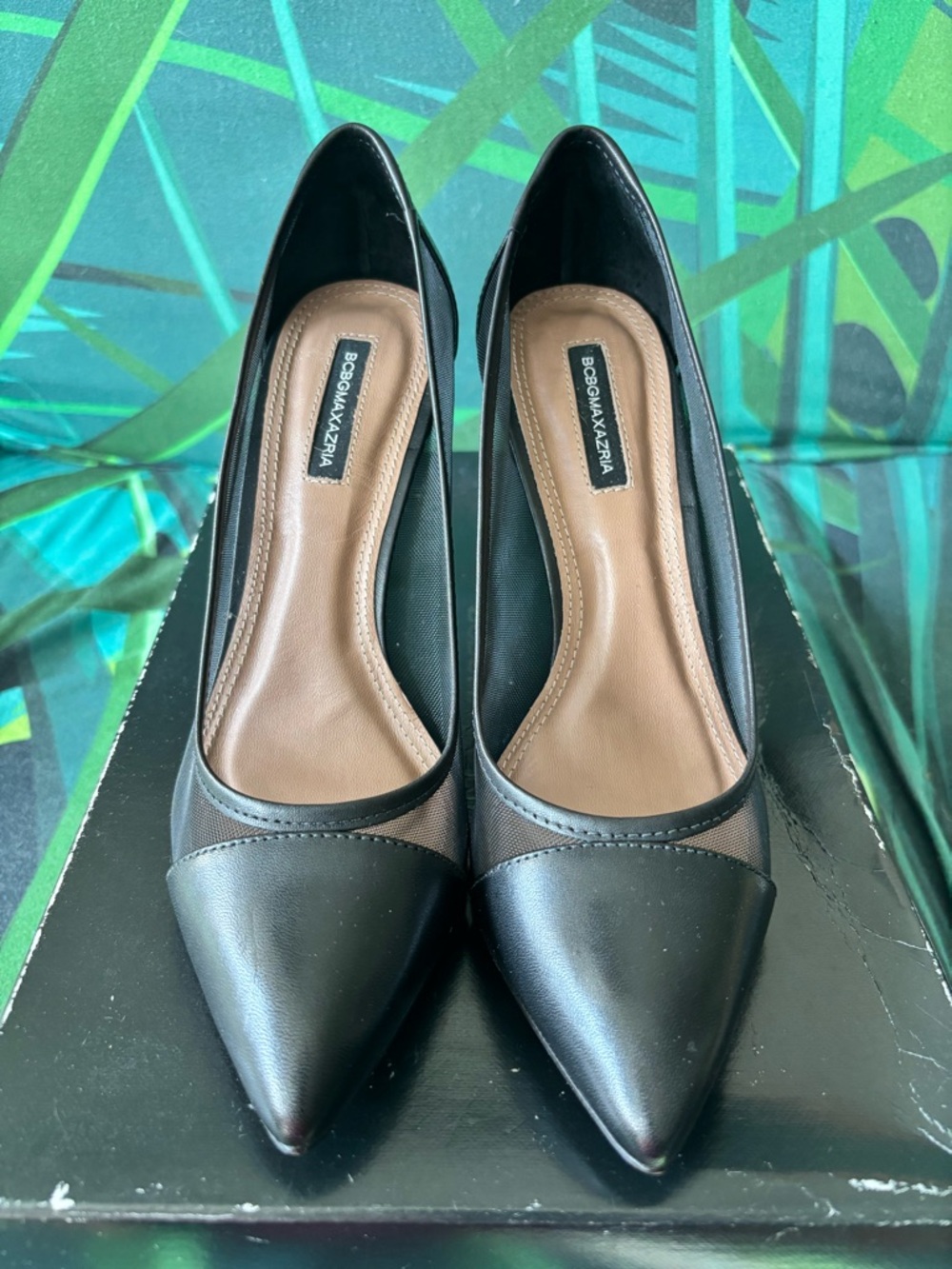BCBGMaxAzria Black Pointed-Toe Mesh & Leather Pumps